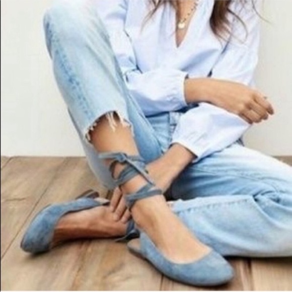 Madewell Shoes - Madewell April suede ankle wrap ballet flats Size8